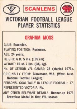 1974 Scanlens VFL #124 Graham Moss Back